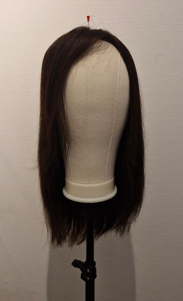 Prachtig donkerbruin haarstuk van echt haar., Ophalen, Zo goed als nieuw, Pruik of Haarverlenging