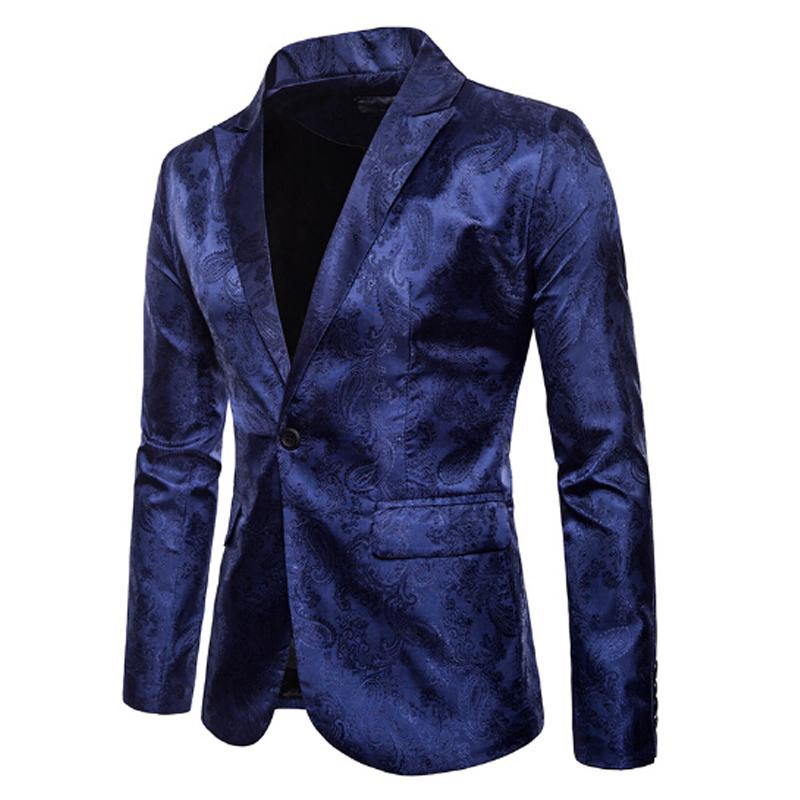 Heren blauw paisley colbert mannen blazer jasje bloemen, Verzenden, Nieuw, Overige maten, Blauw