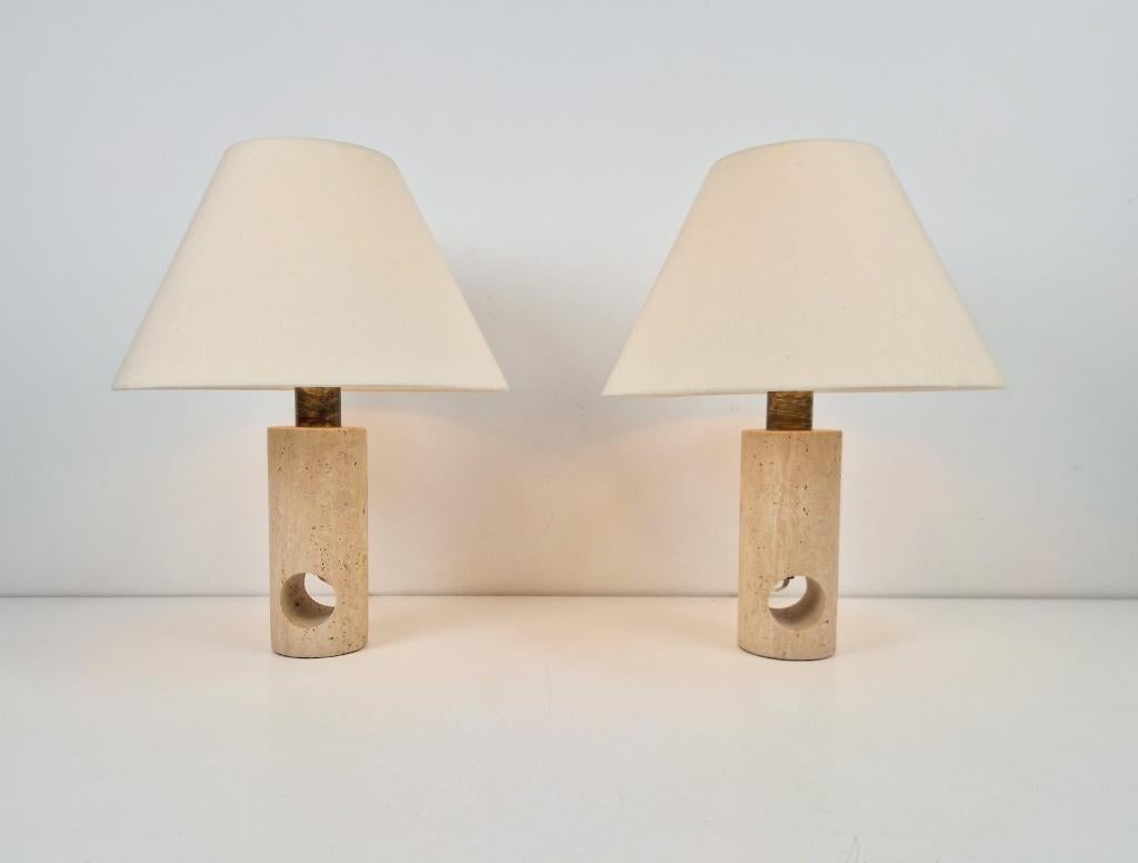 2 x Vintage fratelli mannelli tafellamp travertijn Italy ´70
