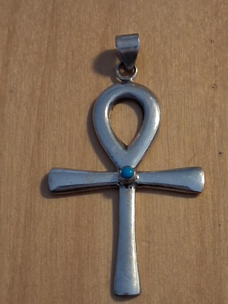 Zilveren hanger met Turkoois steen -- afmeting 5 cm, Verzenden, Nieuw, Blauw, Zilver