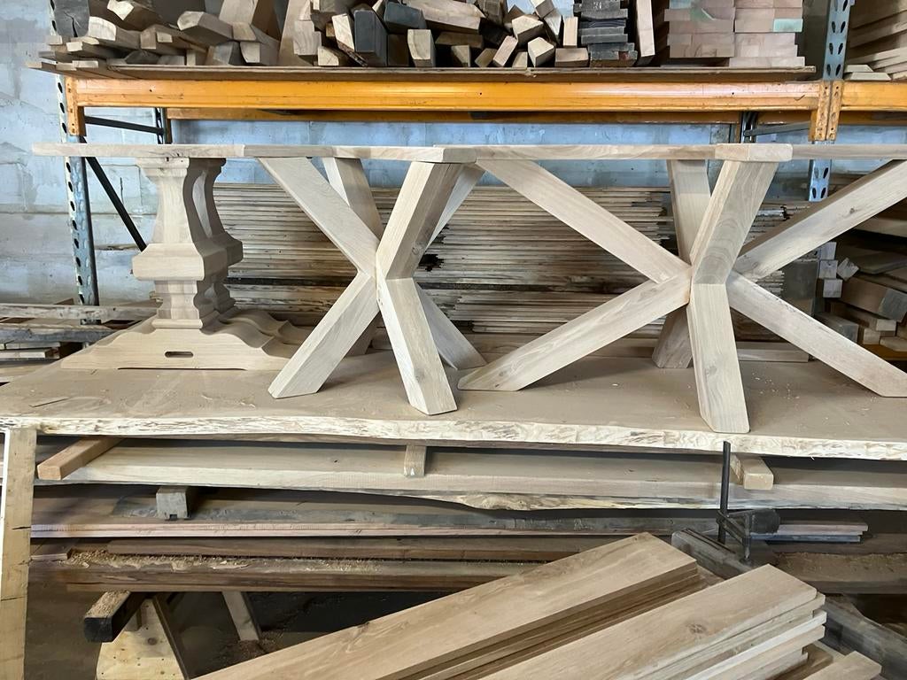 Eiken onderstellen  van af €699.- massief eiken, Ophalen, Zo goed als nieuw, Rechthoekig, Tafelpoot