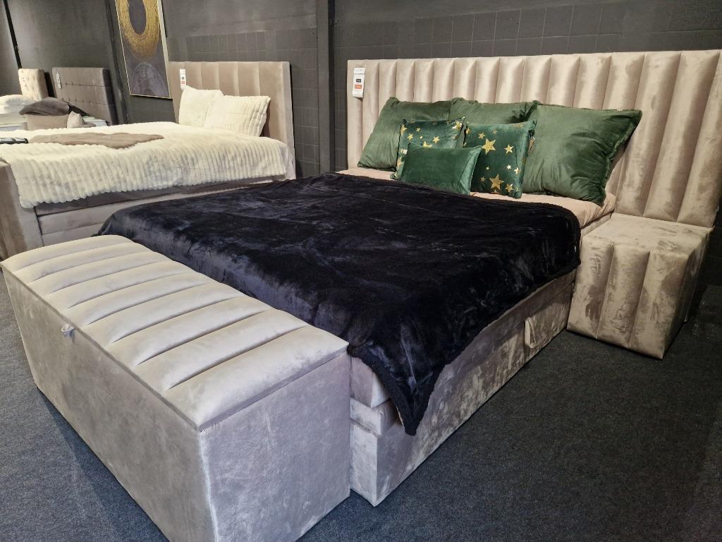Voorraad | Luxe Velvet Boxsprings Met Opbergruimte - Utrecht, Ophalen, 200 cm, 160 cm, Crème