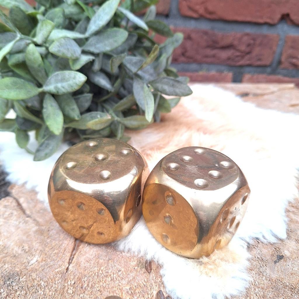 Vintage koperen/ brass dobbelsteen XL, koper, 5 x 5 cm, Ophalen of Verzenden