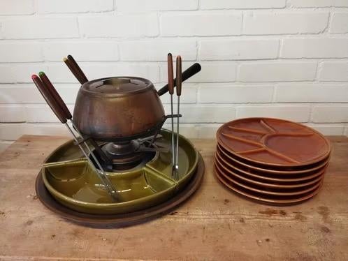 Complete Zwitsers vintage koperen fondueset, Spring Culinox, Ophalen of Verzenden, Zo goed als nieuw, Brander, Fondueset