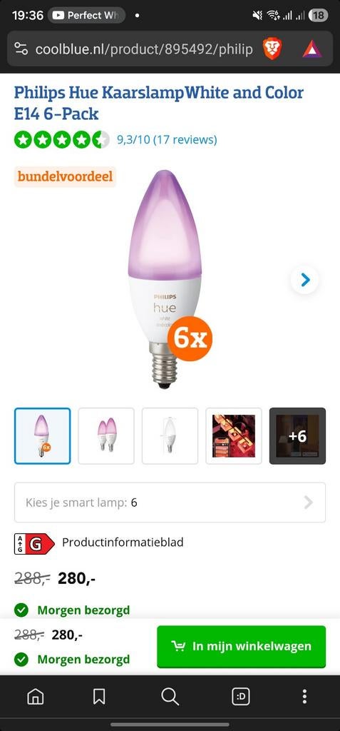 Philips Hue E14 White and Color Ambiance, Led-lamp, Minder dan 30 watt, Verzenden, E14 (klein)