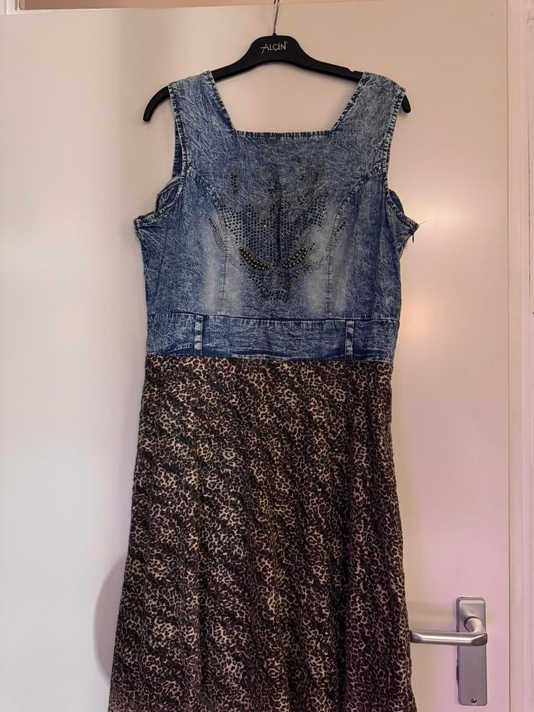 Denim & Luipaard Jurk - XL, Overige typen, Blauw, Maat 46/48 (XL) of groter, Ophalen of Verzenden