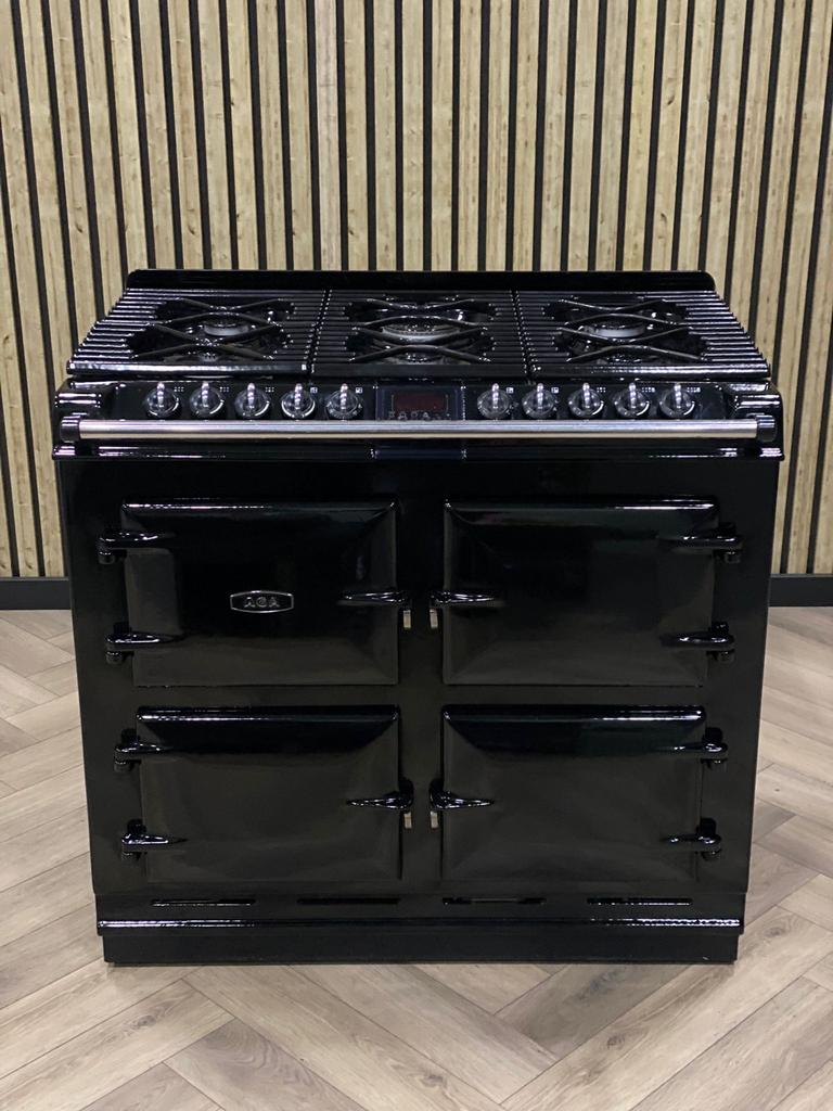 Prachtig Fornuis AGA Six Four Zwart 4 Ovens!, Witgoed en Apparatuur, Fornuizen, Gas, 5 kookzones of meer, Grill, Ophalen of Verzenden