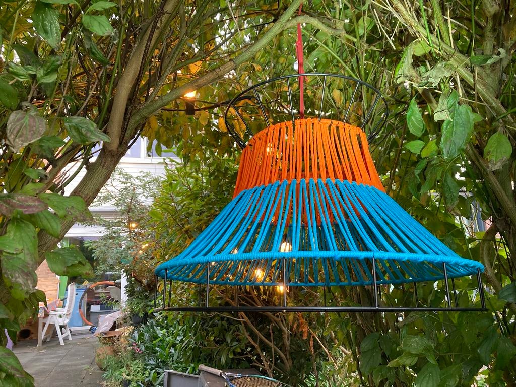 IKEA SOLVINDEN Hanglamp Oranje/Blauw, Ophalen of Verzenden, Gebruikt, Stof, Minder dan 50 cm