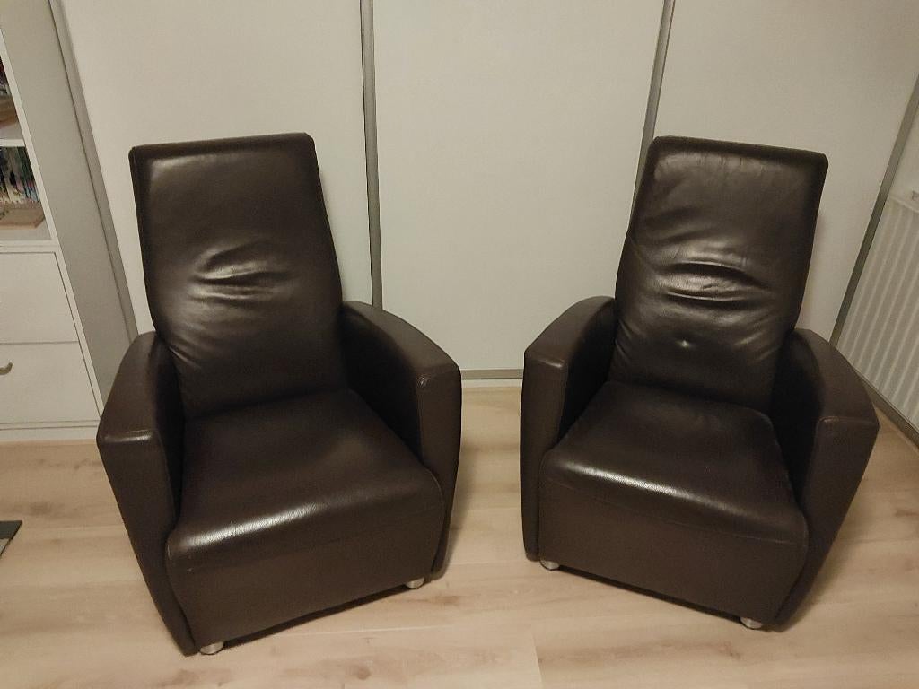 Leren fauteuils - 2 stuks kleur bruin, Huis en Inrichting, Fauteuils, Ophalen, Gebruikt, 50 tot 75 cm, Leer