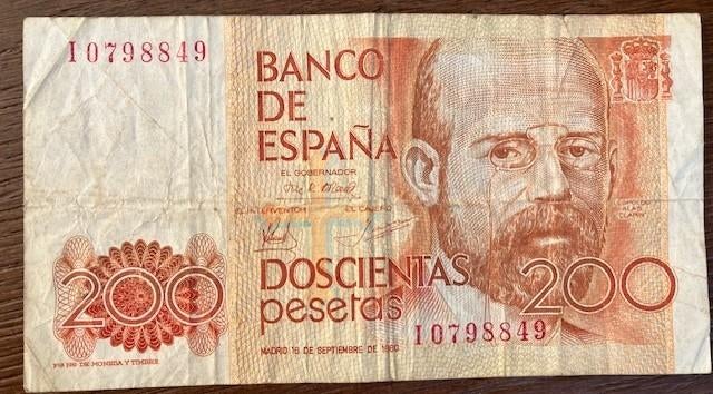 Spanje 200 pesetas, Postzegels en Munten, Bankbiljetten | Europa | Niet-Eurobiljetten, Ophalen of Verzenden, Overige landen, Los biljet