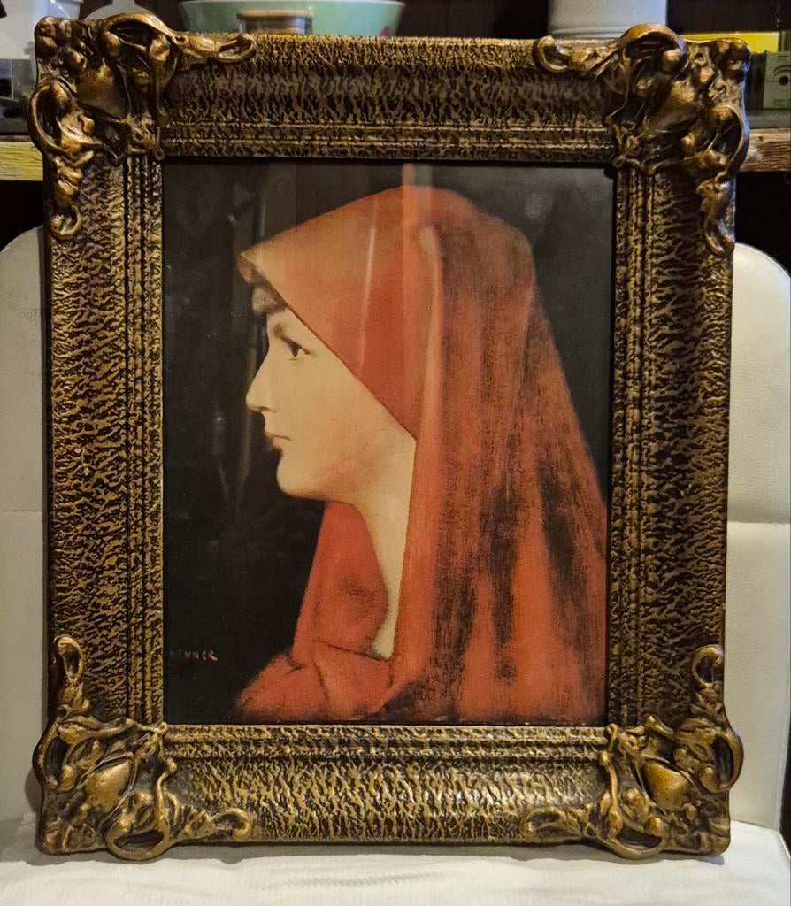 Heilige Fabiola prent met houten lijst, Antiek en Kunst, Kunst | Schilderijen | Klassiek, Ophalen