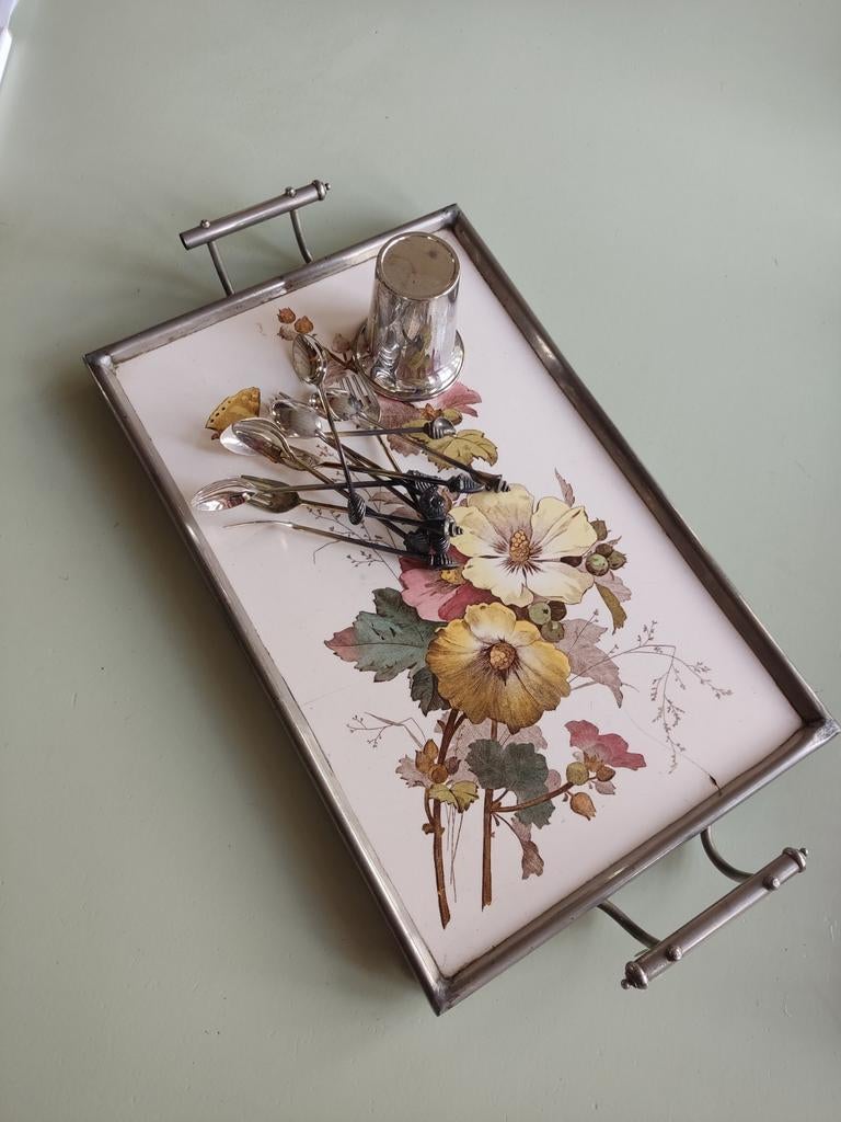 zilveren Dienblad en gebaksvorkjes en lepeltjes shell, Ophalen of Verzenden