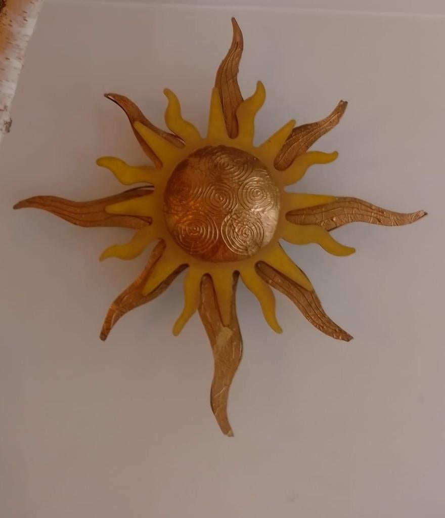 Aparte goudgele zon, muur-/ wanddecoratie, 75cm, Ophalen of Verzenden, Gebruikt