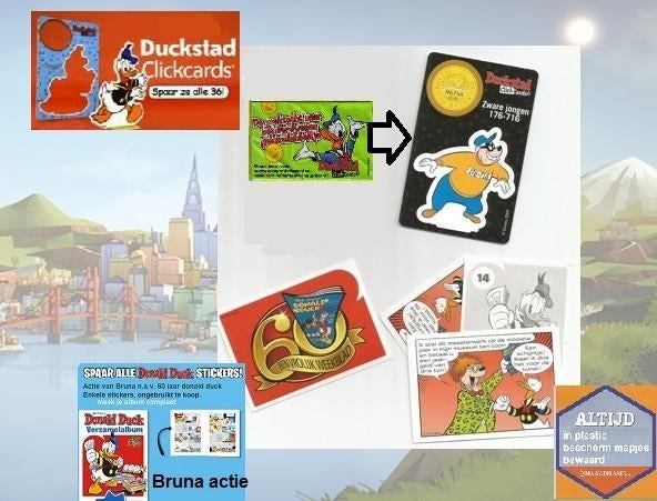 Donald stickers (bruna) / Duckstad clickcards (S de boer), Ophalen of Verzenden, Donald Duck, Zo goed als nieuw, Plaatje of Poster
