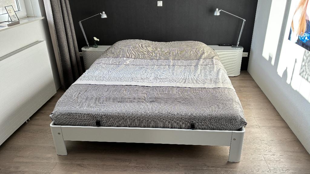 Auping Auronde 180x210, wit, nachtkastjes, zijtafeltje, Ophalen, Tweepersoons, 180 cm, Modern