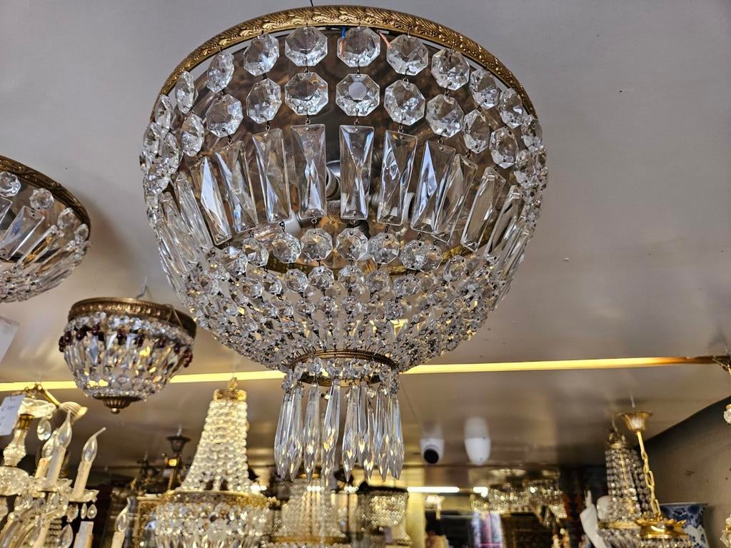 Antieke kristallen plafonnière in zeer goede staat., Ophalen of Verzenden