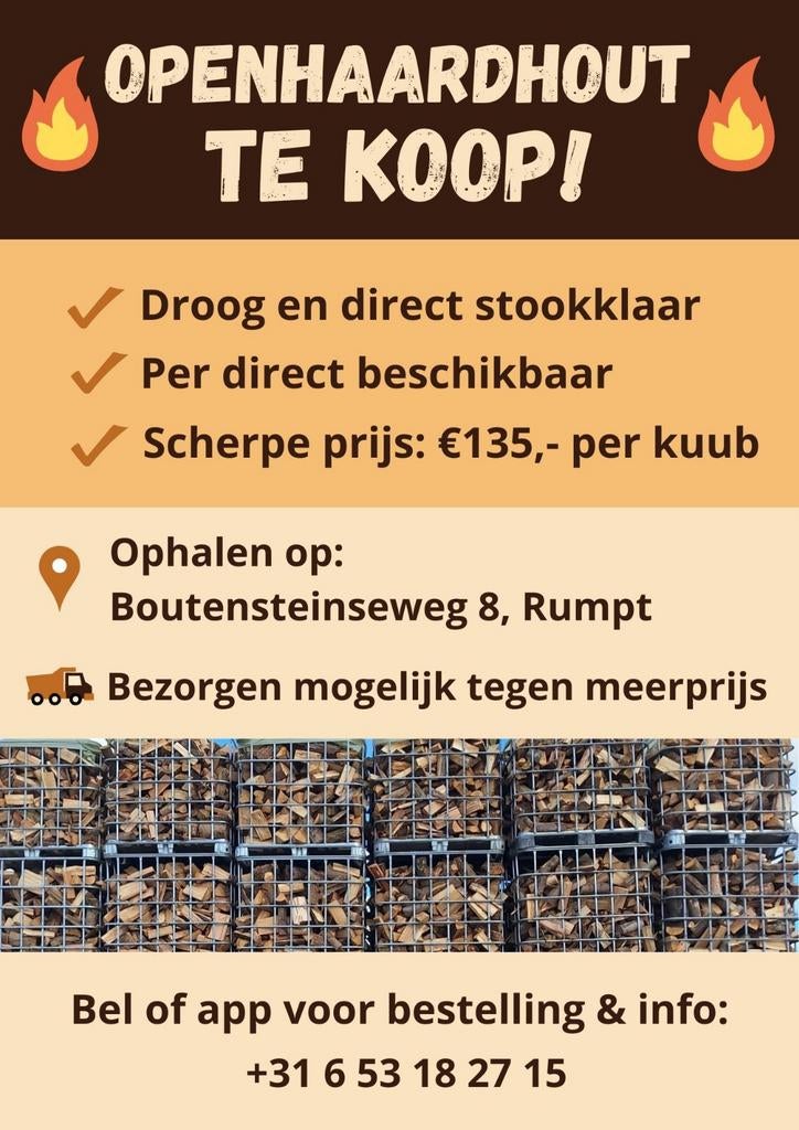 Droog Openhaardhout - Direct Stookklaar, Tuin en Terras, Haardhout, Minder dan 3 m³, Ophalen of Verzenden