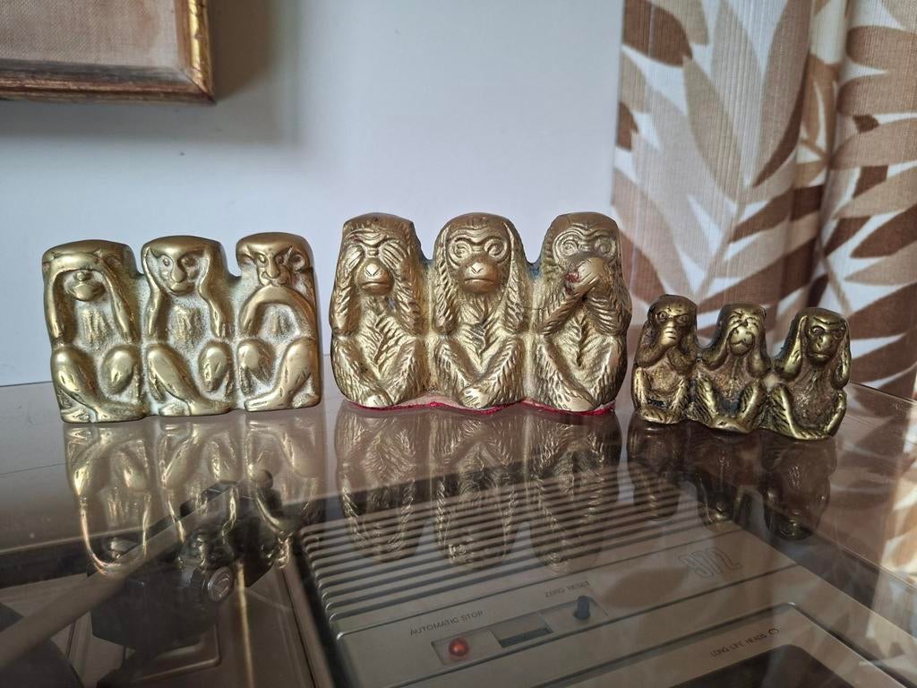 Set oude Horen Zien en Zwijgen beeldjes apen, Ophalen of Verzenden