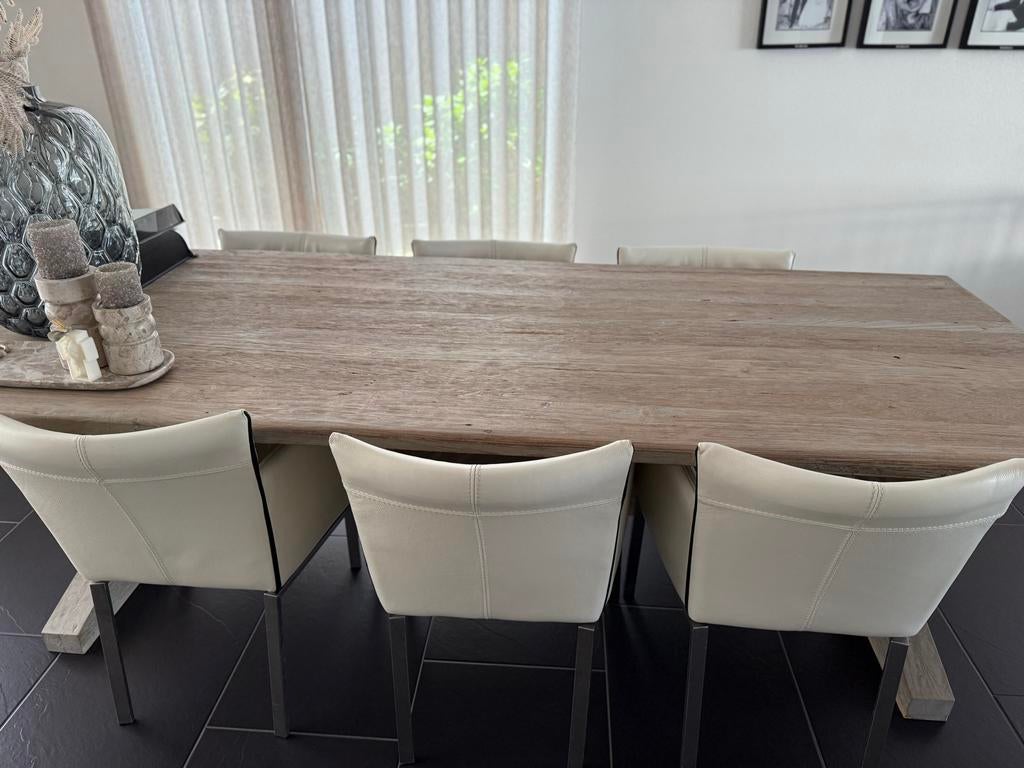 Set van 6 Het Anker armstoelen in wit echt leer, Huis en Inrichting, Stoelen, Gebruikt, Wit, Leer, Ophalen of Verzenden