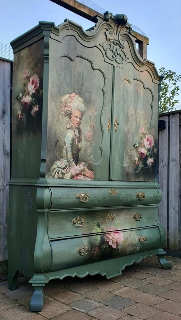 Romantische Gerestylde Kabinetkast, Met deur(en), 200 cm of meer, 150 tot 200 cm, Eikenhout