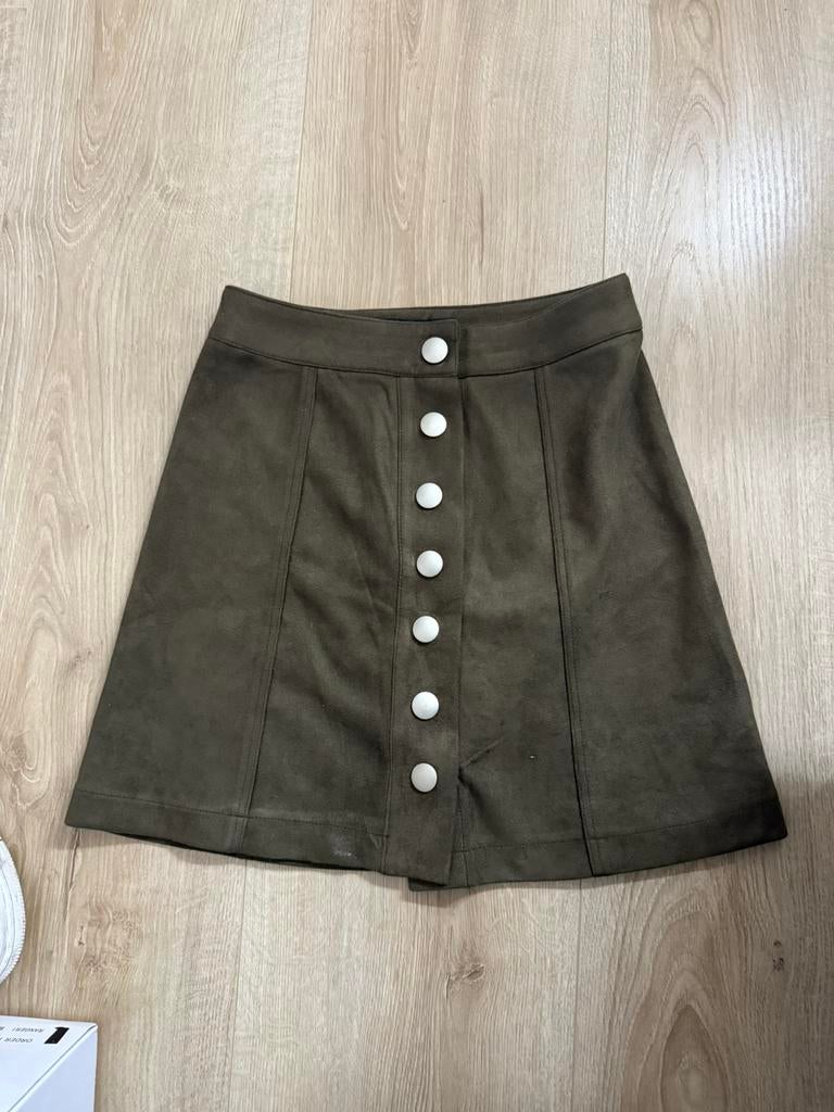 Suède rok donkergroen/khaki Loft Manner, Kleding | Dames, Ophalen of Verzenden, Zo goed als nieuw, Maat 34 (XS) of kleiner, Boven de knie