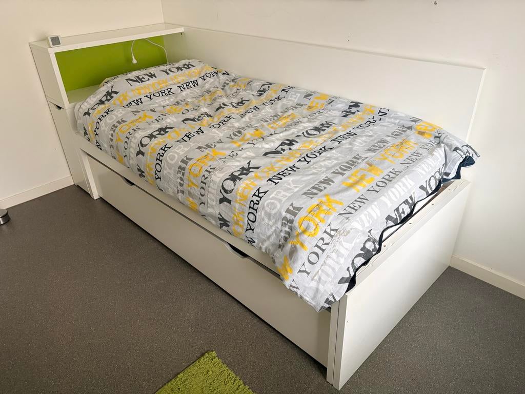 Eenpersoonsbed met extra lattenbodem en hoofdbord, Ophalen, Gebruikt, 90 cm, Eenpersoons