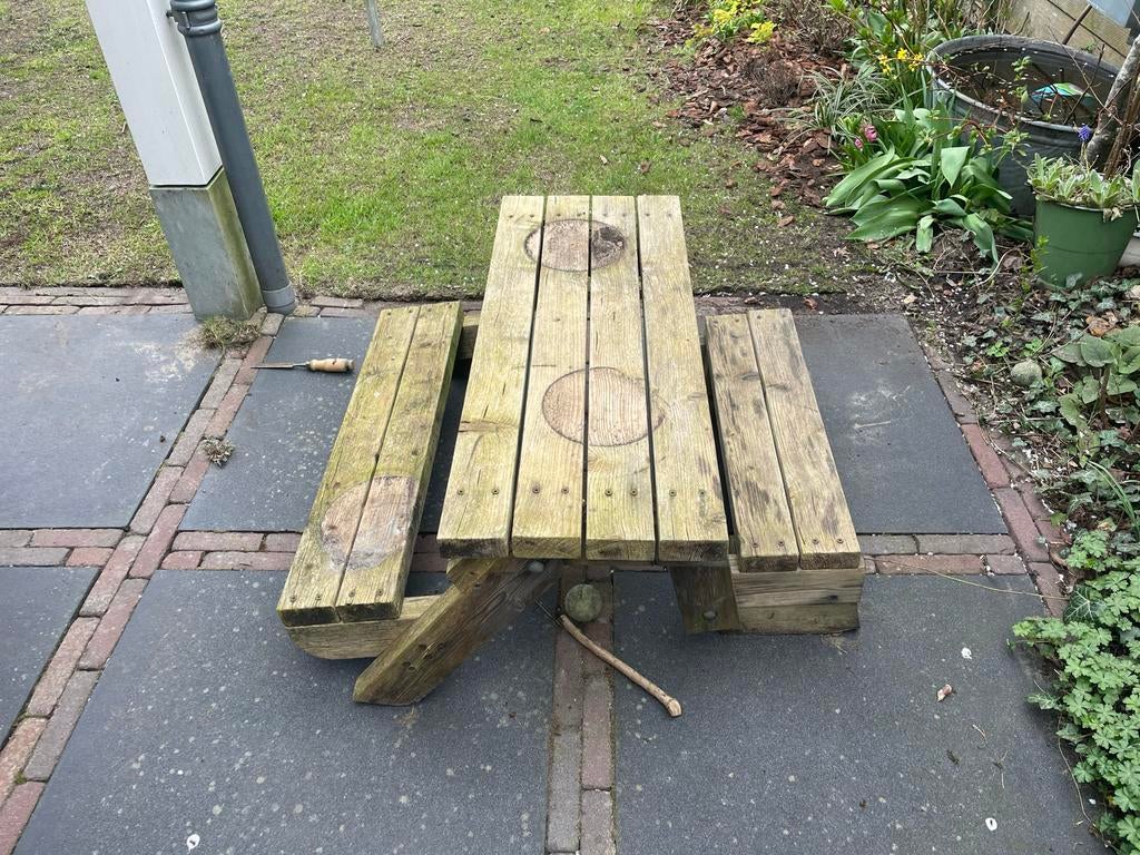 Houten kinder picknickbankje - inklapbaar, Tuin en Terras, Picknicktafels, Kinderpicknicktafel, Gebruikt, Ophalen of Verzenden