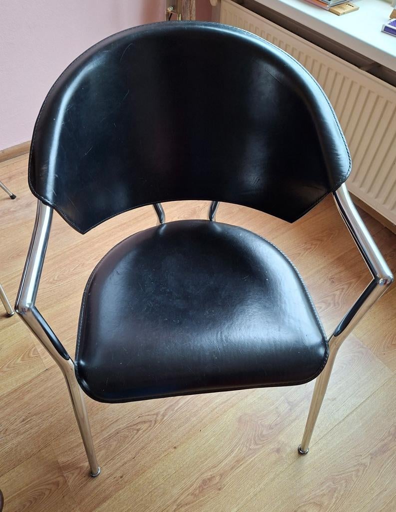 4 zwart leren stoelen (v Til kwaliteit), Ophalen, Gebruikt, Zwart, Leer