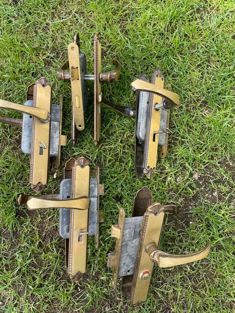 Koopje 5 messing deursloten NEMEF, Ophalen of Verzenden, Gebruikt, Koper of Messing, Klink of Kruk