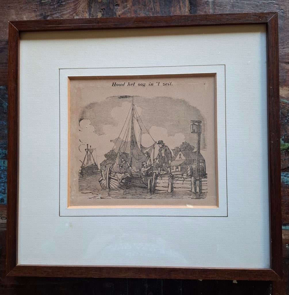 Litho "Houd het oog in 't zeil" uit 1850, Ophalen of Verzenden
