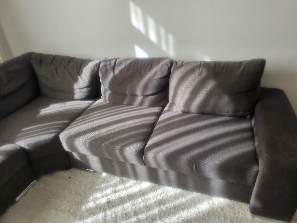 Grijze 5 zits Hoekbank, Huis en Inrichting, Banken | Bankstellen, Ophalen, Gebruikt, Hoekbank, 75 tot 100 cm