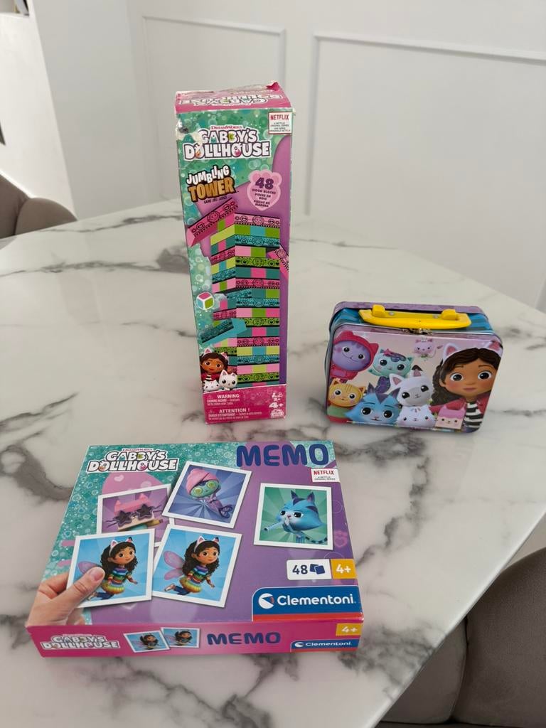 Gabbys dollhouse memory memo en jumbling tower jenga, Ophalen of Verzenden, Zo goed als nieuw, Jongen of Meisje