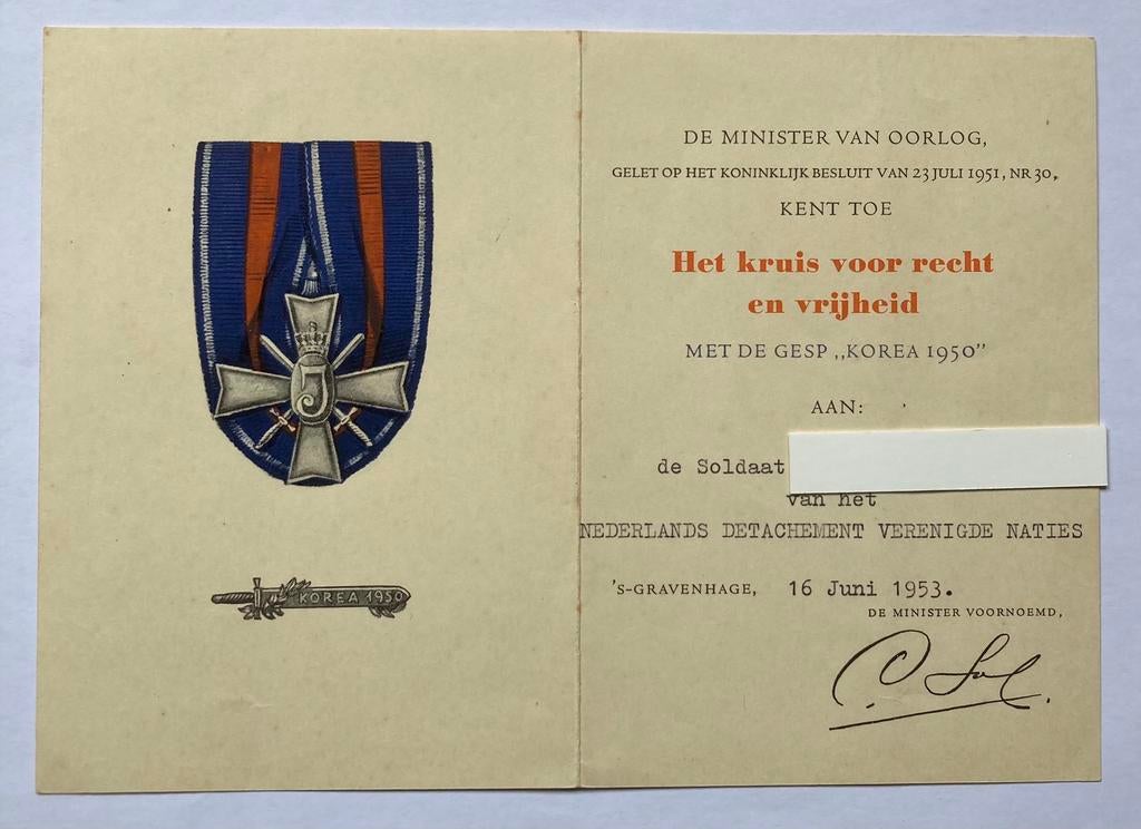 Medaille, oorkonde, Korea, Verzenden, Landmacht, Nederland, Lintje, Medaille of Wings