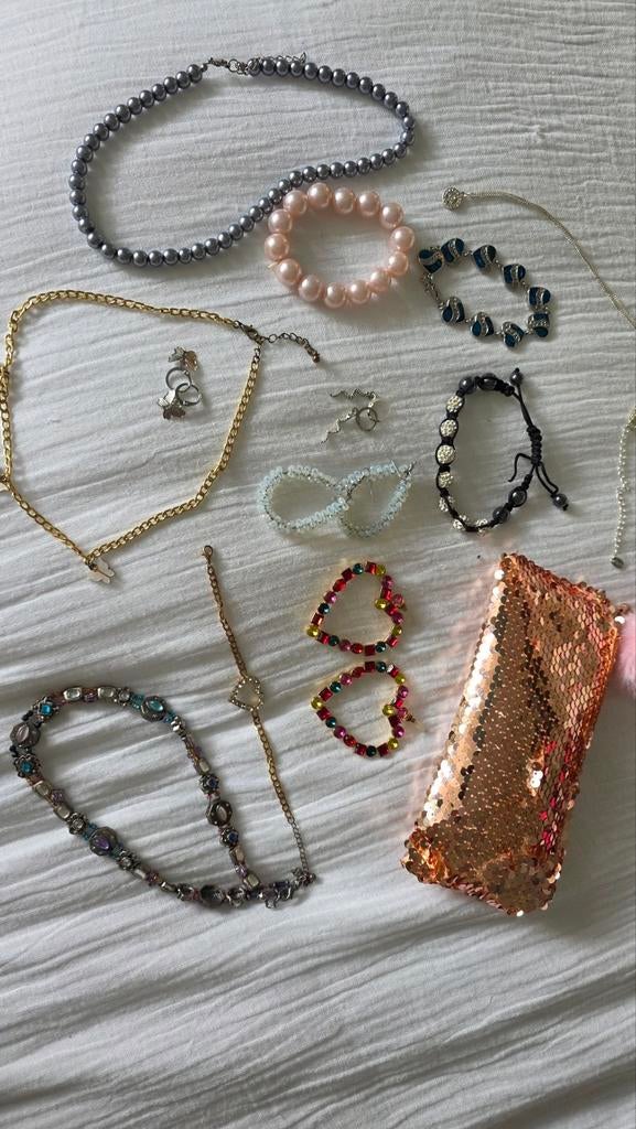 Diverse sieraden in glitter etui, Ophalen of Verzenden, Gebruikt