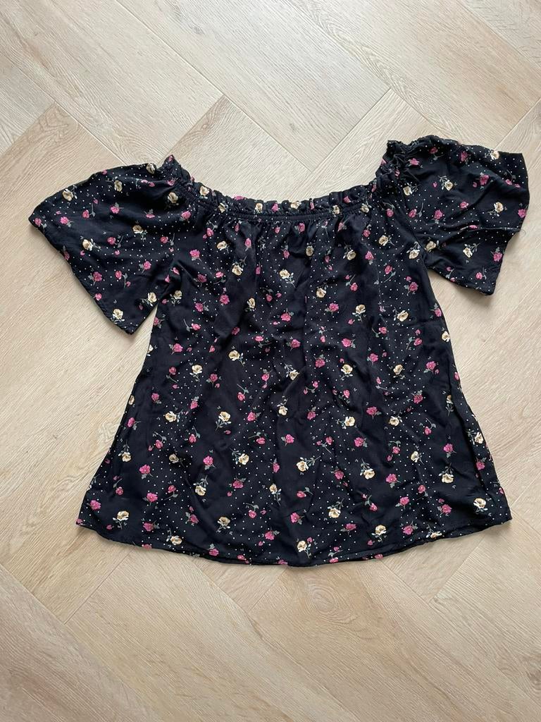 Zwarte gebloemde blouse/ top maat 36, Ophalen of Verzenden, Zo goed als nieuw, Maat 36 (S), Zwart