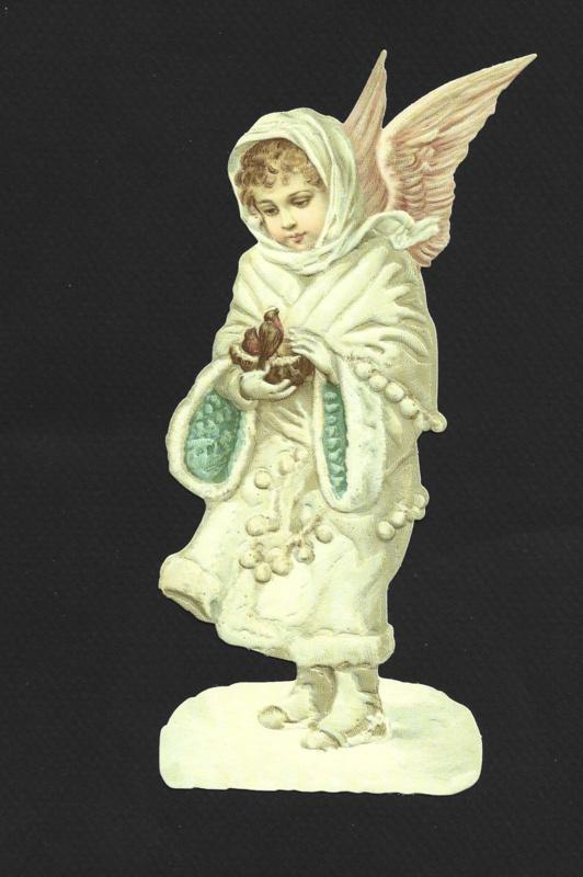 Winter engel met roodborstjes poezieplaatjes 5140, Ophalen of Verzenden