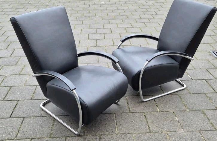 2 Gelderland 5470 design fauteuil Lotus leer Jan des bouvrie, Huis en Inrichting, Ophalen, 75 tot 100 cm, Zo goed als nieuw, Gelderland leolux bertplantagie