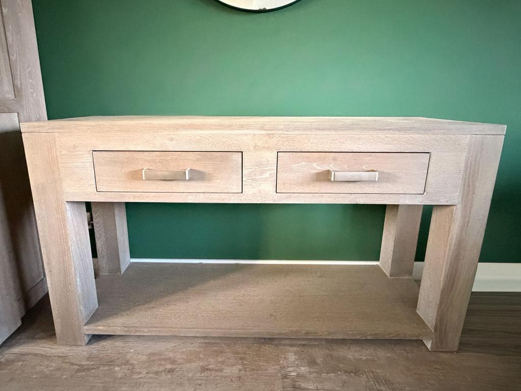 Massief houten wandkast | 140 breed x 40 diep x 78 hoog, Ophalen, Met plank(en), Gebruikt, Eikenhout