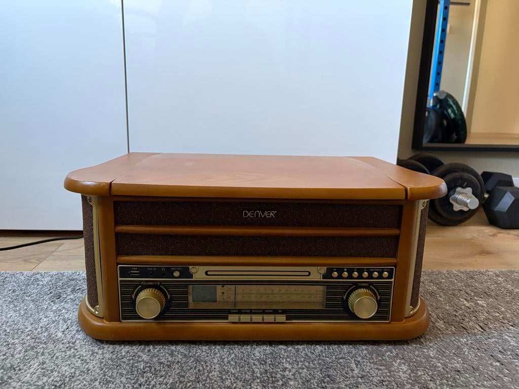 Denver MCR50M Retro Platenspeler 4-in-1 Hout, Nieuw, USB-aansluiting, Platenspeler, Ophalen