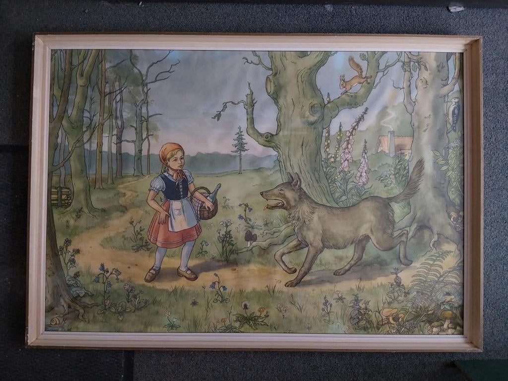 Oude illustratie roodkapje 100x69cm, Ophalen