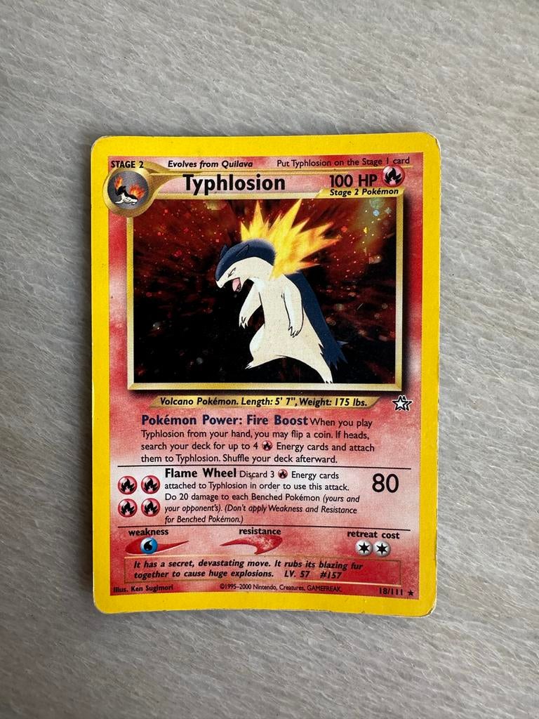 Pokémon Kaart: Typhlosion 18/111 Neo Genesis (Engels), Ophalen of Verzenden, Gebruikt, Losse kaart
