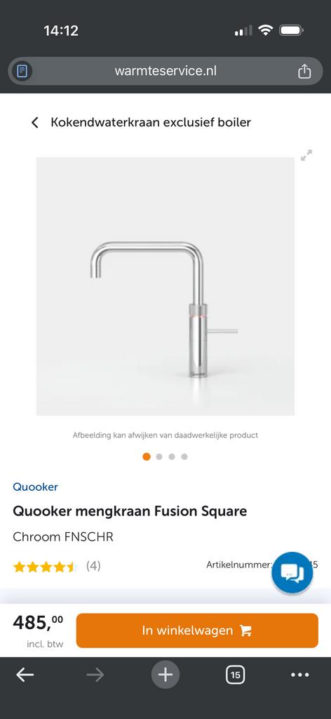 Quooker Fusion Square chroom - juni 2024! - 450€, Ophalen of Verzenden, Zo goed als nieuw, Chroom, Kraan