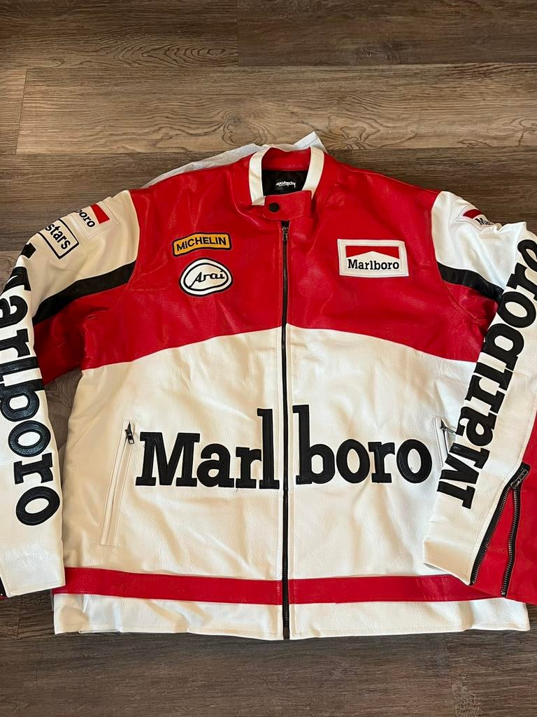 Marlboro Racing jas (maat XL) – leder look vintage, Ophalen of Verzenden, Zo goed als nieuw, Maat 46/48 (XL) of groter, Rood