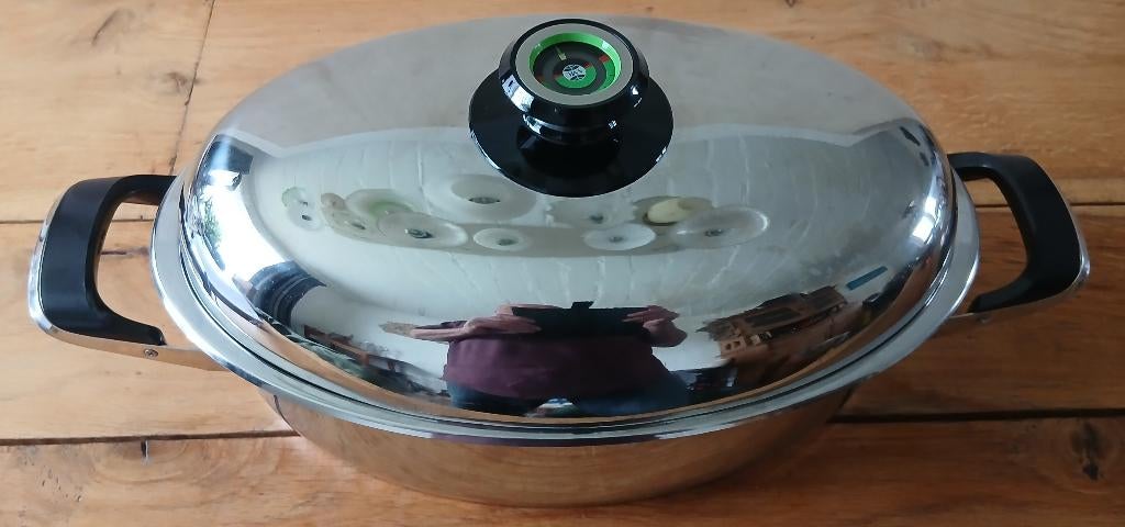 AMC rvs braad- en stoompan met pocheerschaal + twee deksels., Huis en Inrichting, Keuken | Potten en Pannen, Ophalen of Verzenden