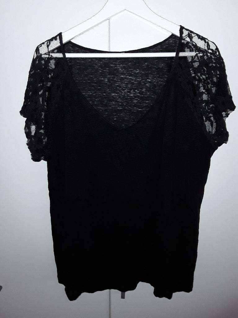 H&M Zwart Linnen T-shirt Met Kanten Details Maat XL, Kleding | Dames, T-shirts, H&M, Zwart, Maat 46/48 (XL) of groter, Ophalen of Verzenden
