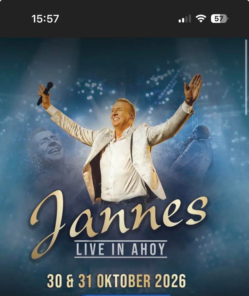 4 tickets concert Jannes Ahoy 31 oktober 2026, Drie personen of meer, Oktober, Levenslied
