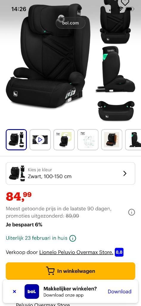 Autostoel nieuw - Lionelo Hugo I-size, Autogordel, 15 t/m 36 kg, Nieuw, Ophalen