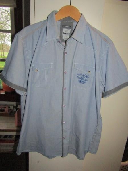 F1893 UNLOCKED mt 2XL overhemd blauw korte mouw, Kleding | Heren, Unlocked, Zo goed als nieuw, Overige halswijdtes, Verzenden
