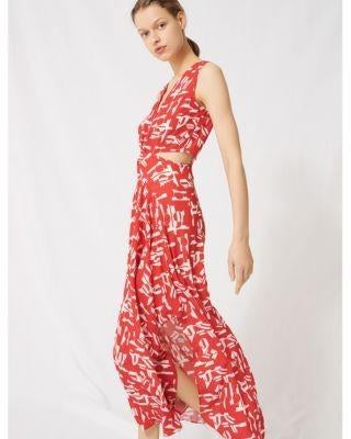 Maje Rode jurk met witte print S, Kleding | Dames, Jurken, Nieuw, Ophalen of Verzenden, Maje, Maat 36 (S)