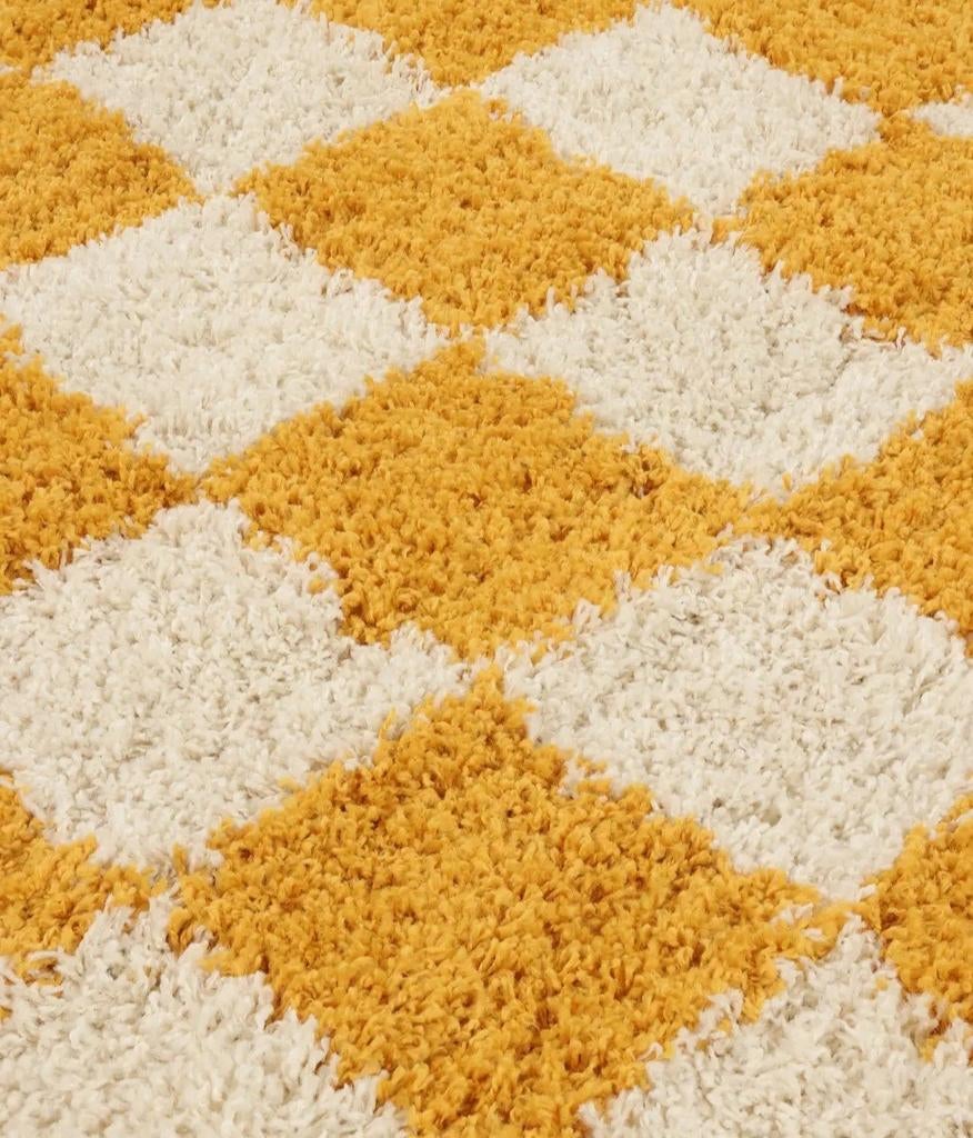 Rugvista Chessie Vloerkleed geblokt tapijt geel/gebroken wit, Ophalen, 100 tot 150 cm, Zo goed als nieuw, Rechthoekig